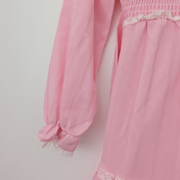 Vintage Dress Girls Size 8-9 Pink Maxi Smocked Long Sleeve Boho Hippie - Picture 4 of 8